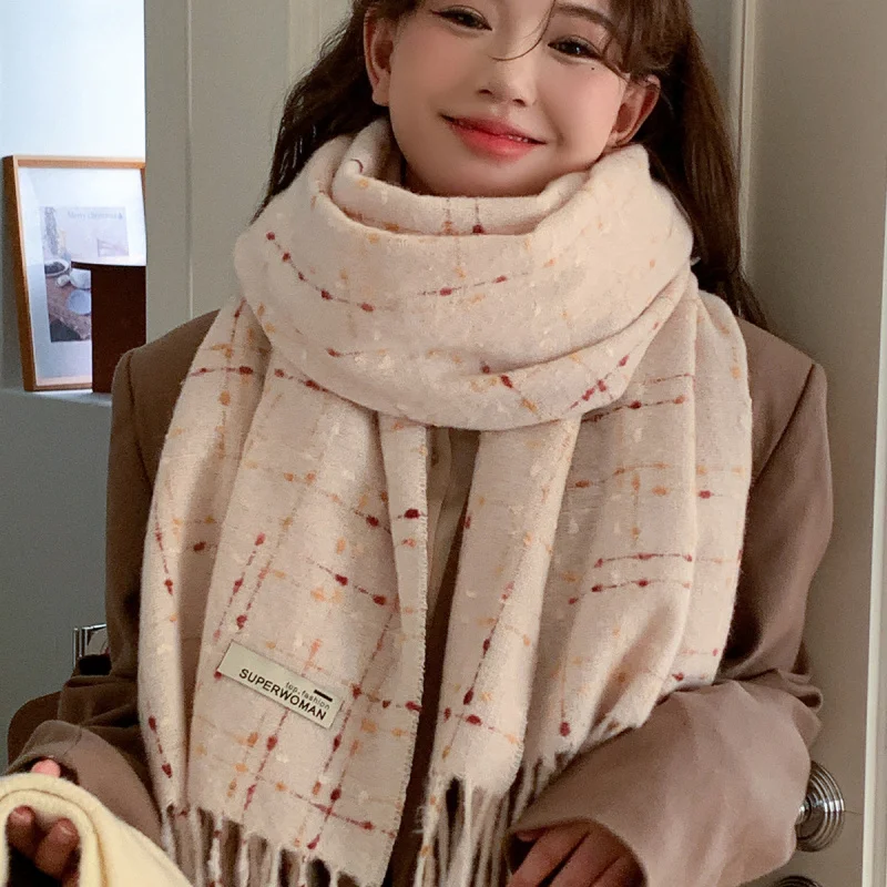 

Корейская версия, новый стиль, атмосфера, имитация кашемира, клетчатый шарф с кисточками для мужчин и женщин, осень и зима, утолщенный и военный