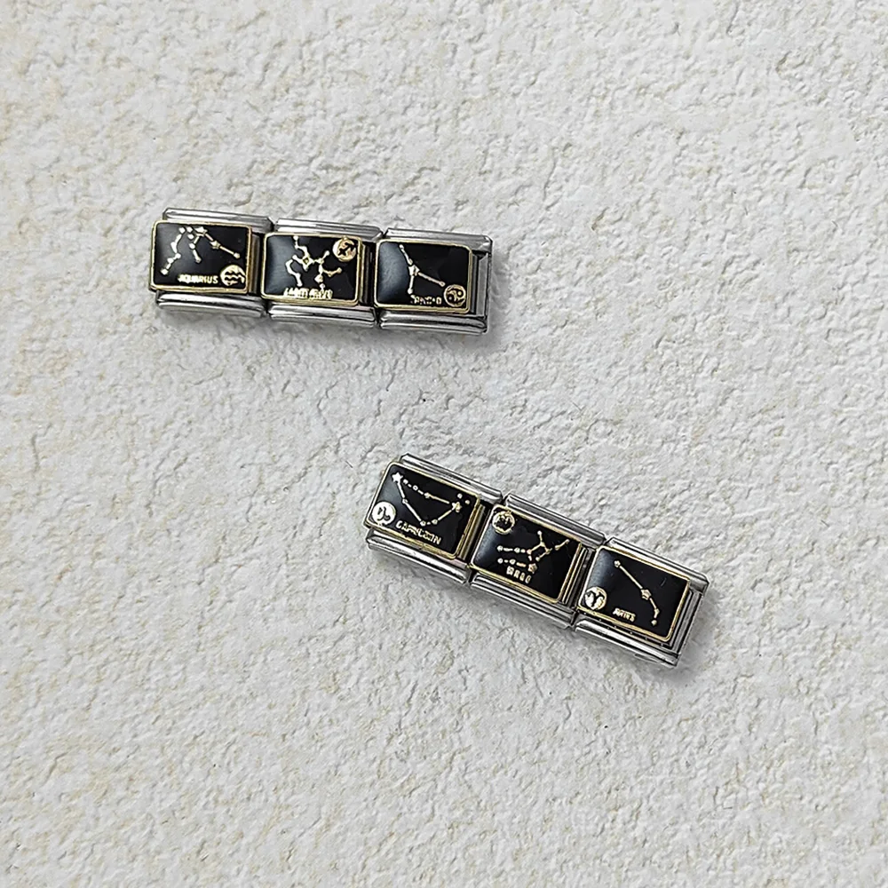 روابط إيطالية بتصميم أبراج فلكية سوداء تناسب مجوهرات الفولاذ المقاوم للصدأ 9 مم لصنع الأساور يدويًا للنساء والرجال - 4