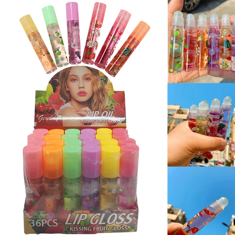 36/24PCS Liquid Lip Balm Lip Plumper Oil Clear Sexy Cute Fruit Dense Non-sticky Formula Moisturizing Hydrating