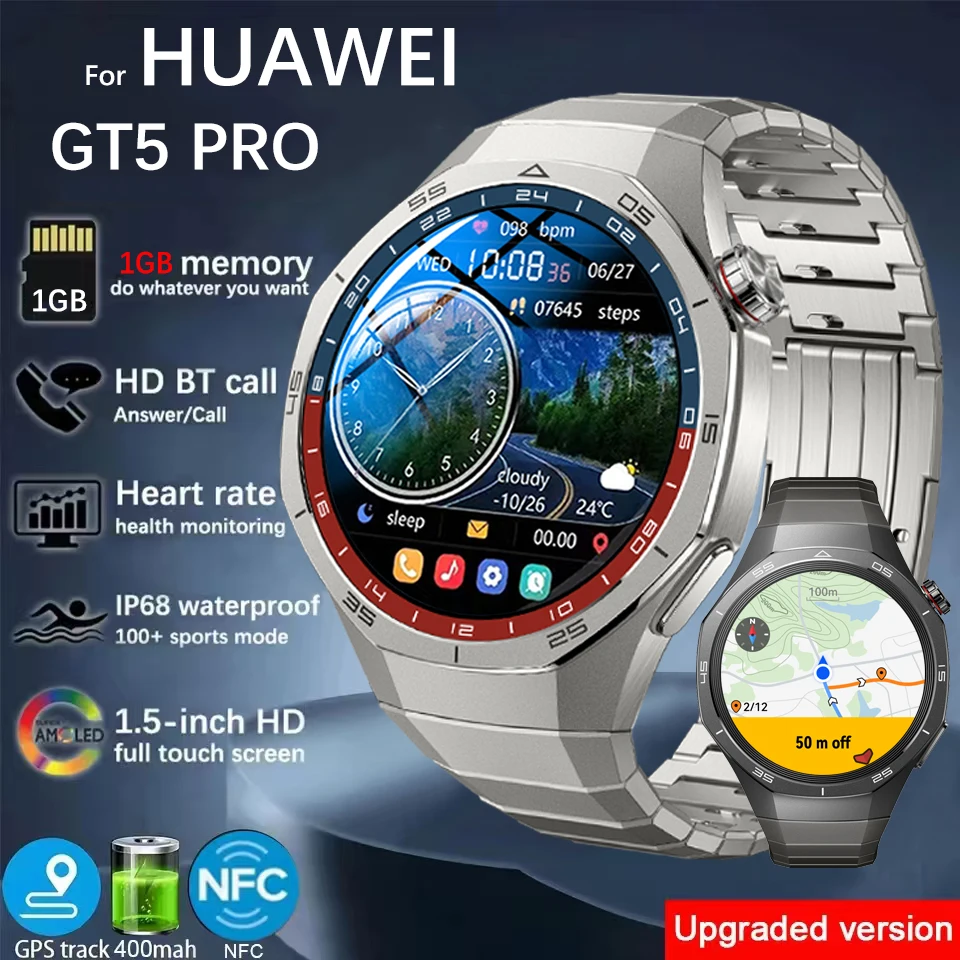 2024 New Huawei Watch5 PRO Smart Watch Men Watch 5 Pro AMOLED HD Screen Bluetooth Call NFC GPS Heart rate waterproof SmartWatch