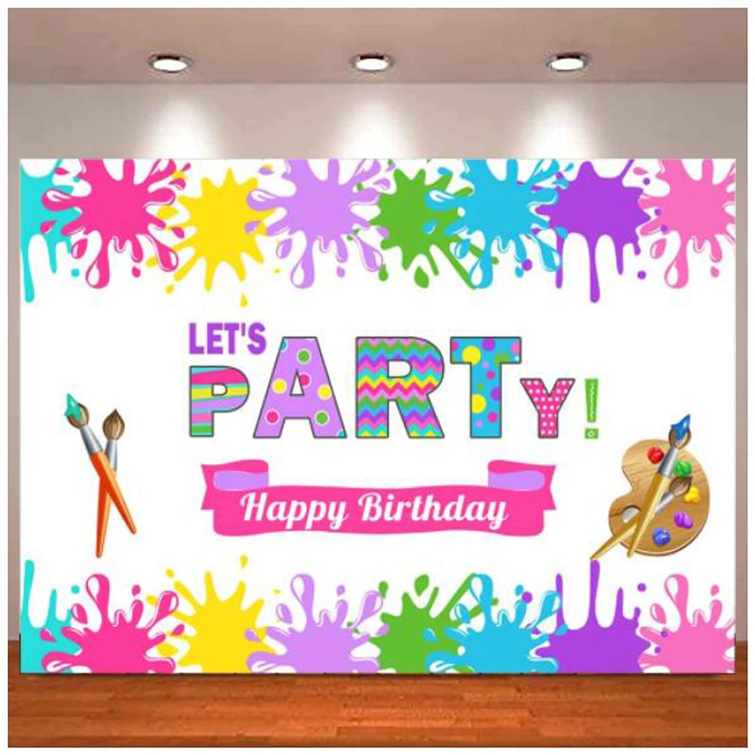 Art Party Theme Phtography Backdrop Let's Paint Birthday Background Dress For A Mess Art Graffiti Wall Brush Event Party Decor