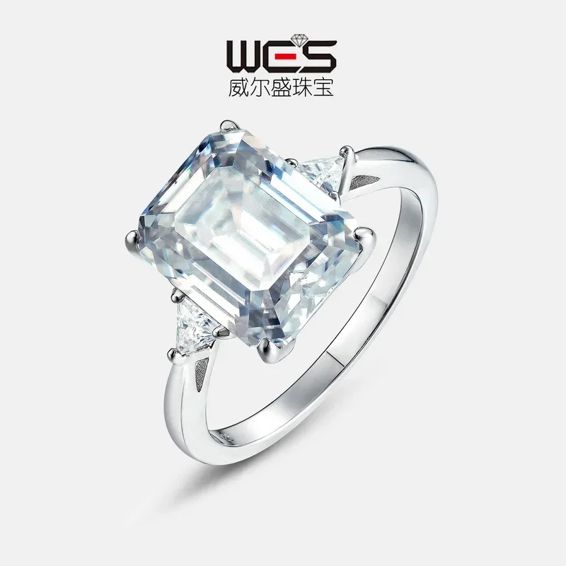 Brilliant Sugar Cube Moissanite Diamond Ring 18K Gold Inlaid with Colorful Baby Stones PT950 Platinum Ring