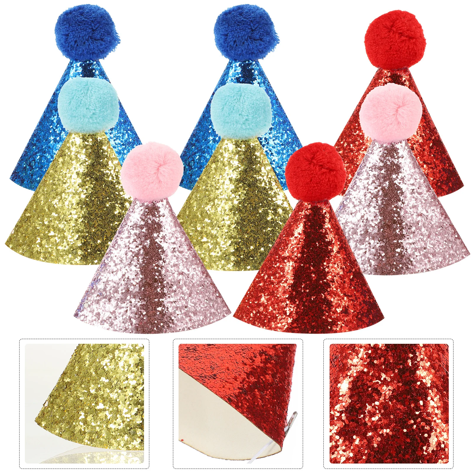

8pcs Pet Birthday Hat Dog Party Hats Small Dog Hats Puppy Kitten Costume Accessories Shiny Sequins Pompoms Adjustable Band For