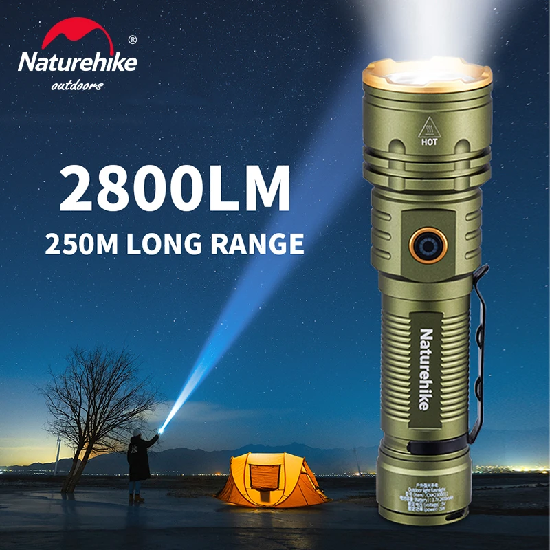 Naturehike Led Zaklamp Camping High Power Type-c 2800lm Zaklamp Ultralight Waterproof 250M Irradiation Range Ambient Light