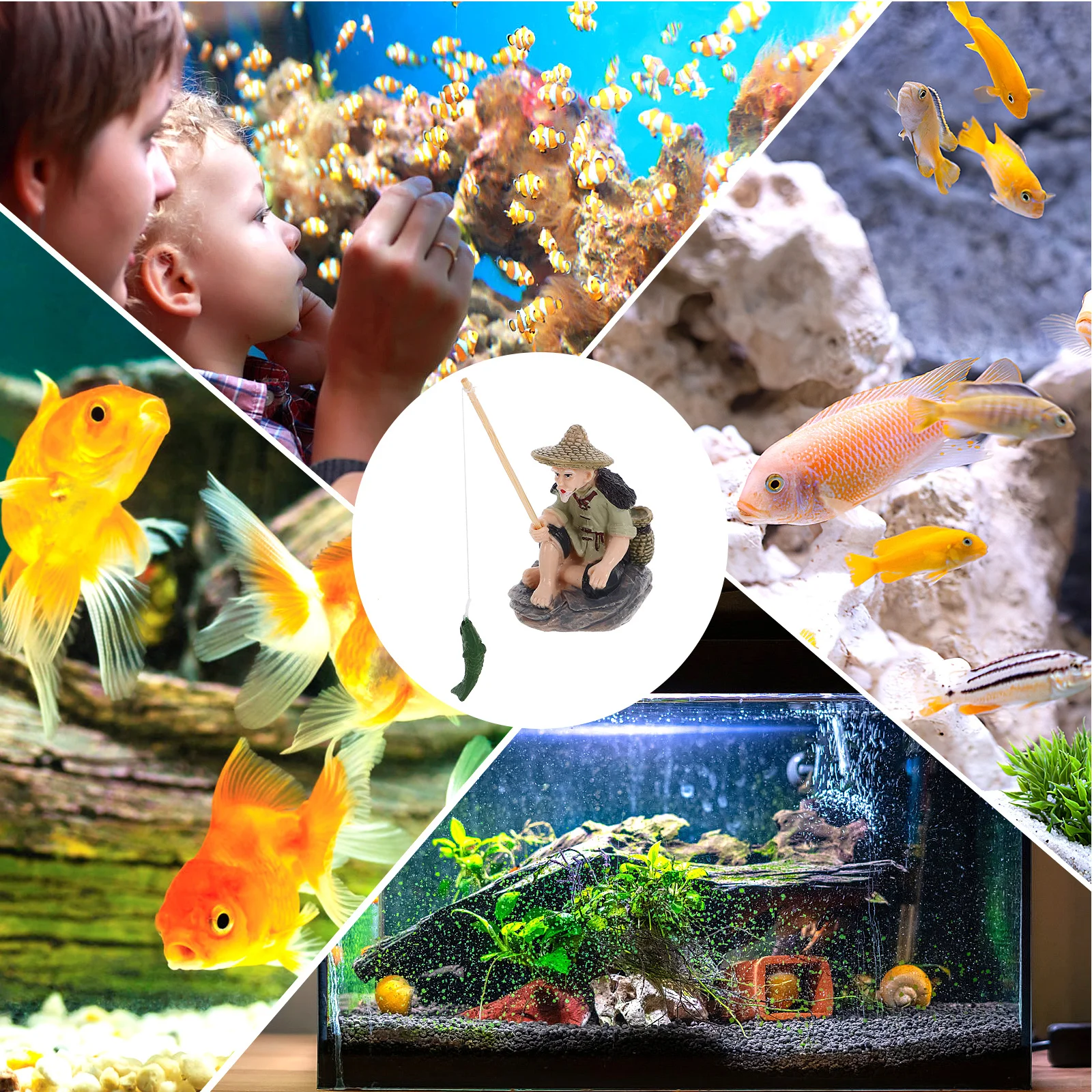 

Mini Fisherman Statue Stylish PVC Wear-Resistant Micro Landscape Ornament Fish Tank Aquarium Decorative Piece Fisherman Statue