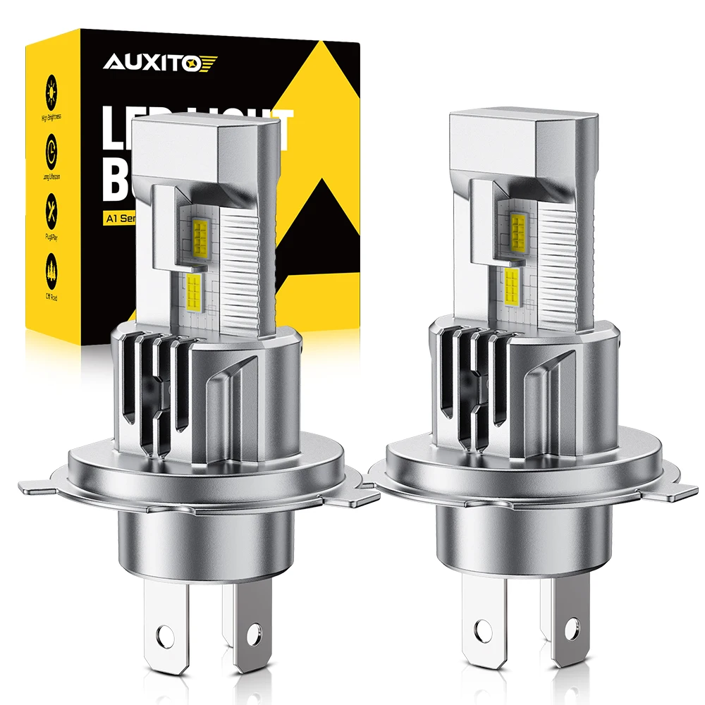

AUXITO 2 шт. светодиодные лампы H4 для фар, безвентиляторные, 12В, миниатюрный дизайн 1:1, 6500K, белые, комплект светодиодных фар H4 9003, ближний и дальний свет