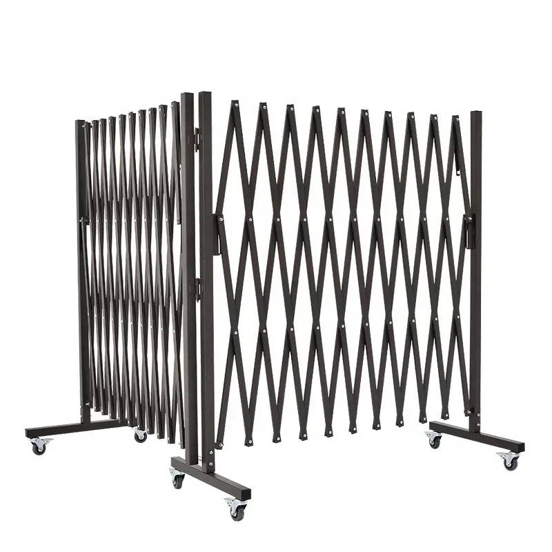 Aluminum Steel Security Expandable Pet Barrier Gate With Stoppable Casters Flexible Fence Mobile Folding Metal Barricade