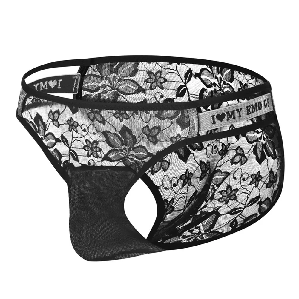 Men Lace Mesh Sheer Sissy Briefs Breathable Bulge Pouch Erotic Underwear Bikinis Ultra-Thin Quick Dry Mens  Lingerie
