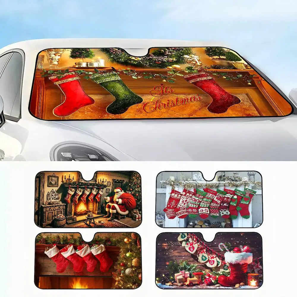 

Рождественские чулки, солнцезащитный козырек для автомобиля, лобовое стекло, амортизирующие солнцезащитные козырьки на переднее окно автомобиля, сохраняют автомобиль, прохладный УФ