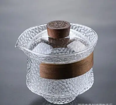 Grote glazen theekop en theekopje, transparante Gaiwan, Chinese teaset Sancai-theekom, enkele dikke hittebestendige hoes