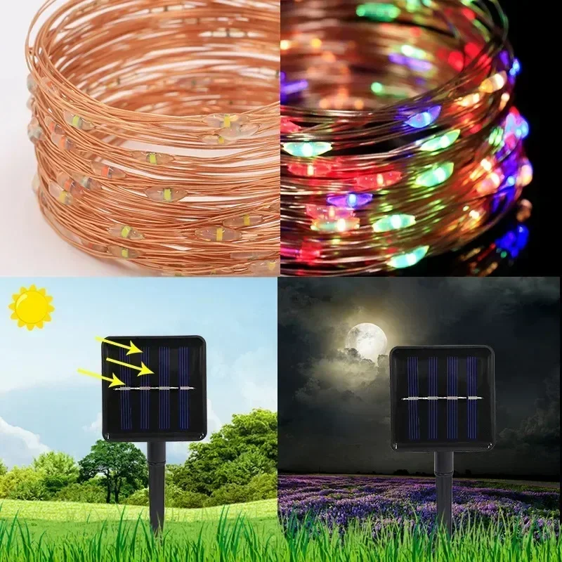 Solar LED Copper String Light 8 Modes Fairy Outdoor Holiday Garland Decoration Garden 30M/20M/10M/5M/2M Party Lights
