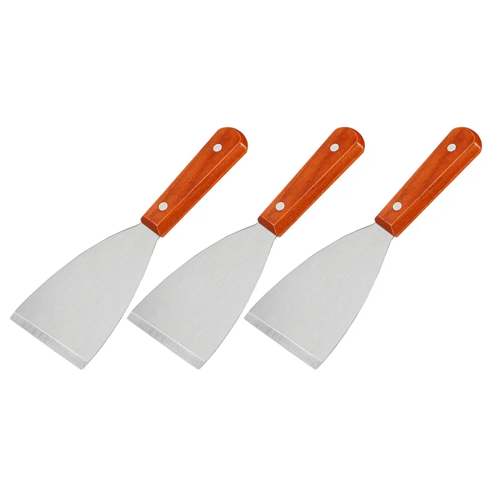 

3 Pcs Wood H Stainless Steel BBQ Grill Spatula Set Home Restaurant Easy Clean Kitchen Tool Griddle Scraper Food