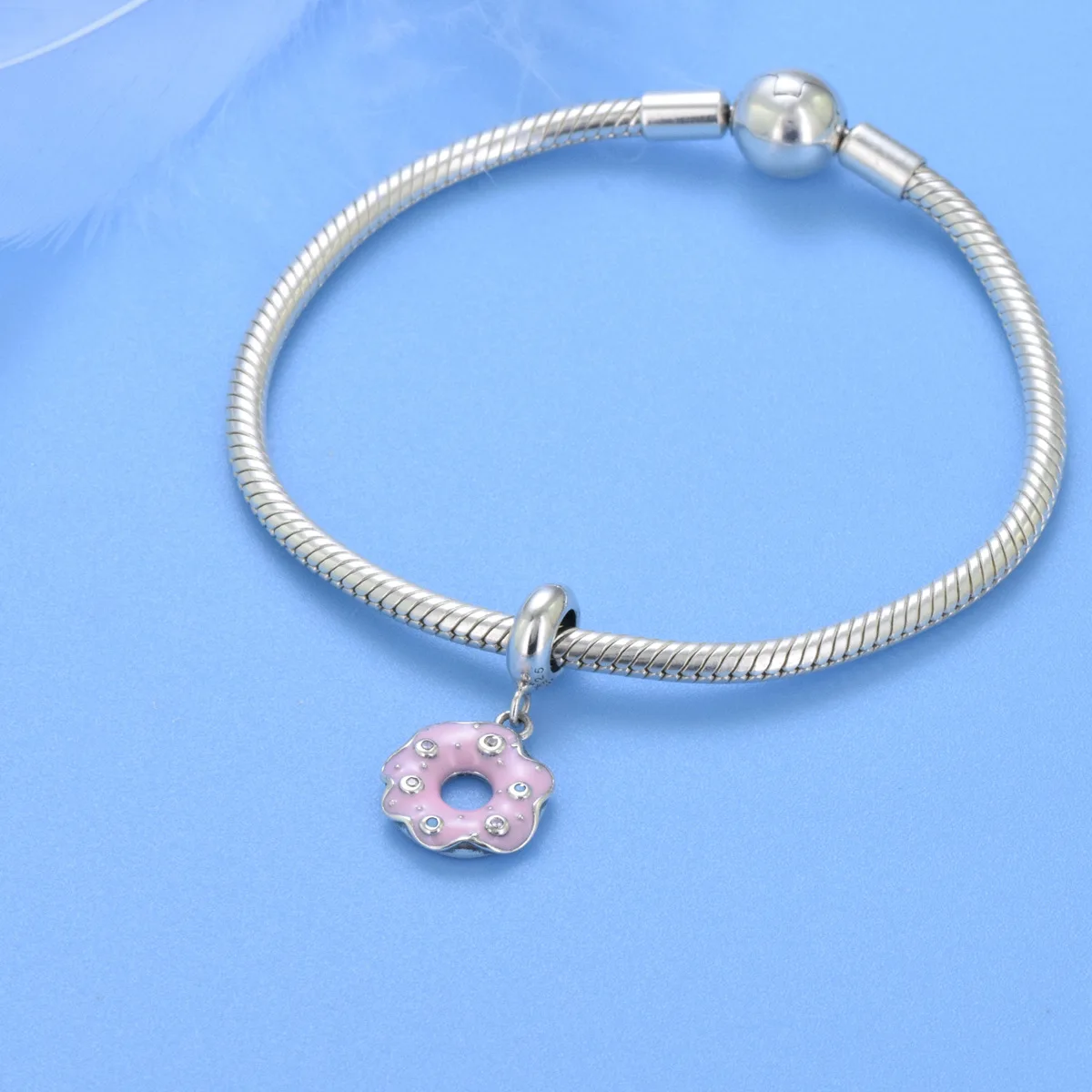 PANQDIY Donut-Charm-Halskette mit Emaille-Anhänger aus 925er Sterlingsilber und Zirkonfassung ist perfekt für das Original-Armband