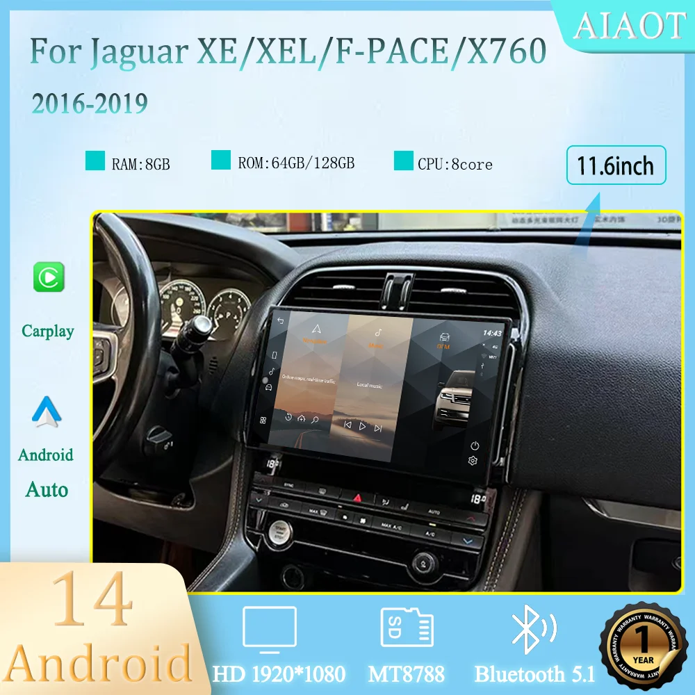 

11.6-inch Android14 2016-2019 For Jaguar XE/XEL/F-PACE/X760 Car MediaPlayer CarPlay GPS Auto Radio WIFI Support original system