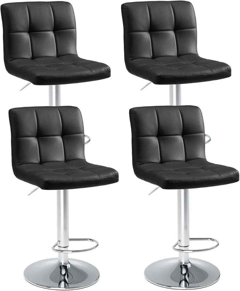 Set of 4,PU Leather Adjustable Swivel Barstools,Thickened Seat Cushion Square Island Barstools with Back, Black