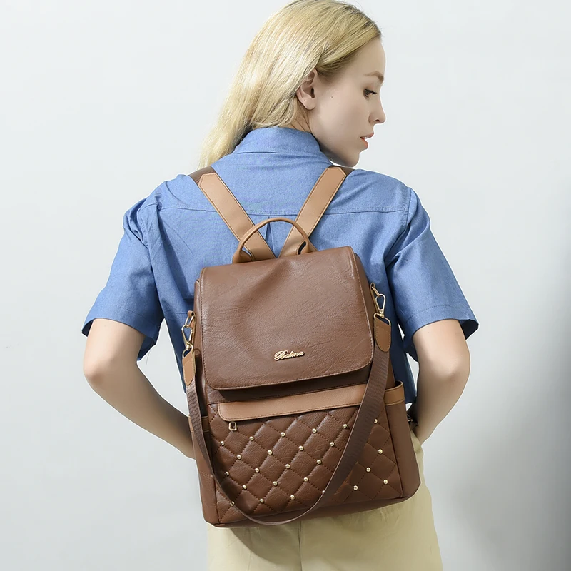 Women Large Capacity Backpack Purses High Quality Leather Female Vintage Bag School Bags Travel Bagpack Ladies Bookbag Rucksack