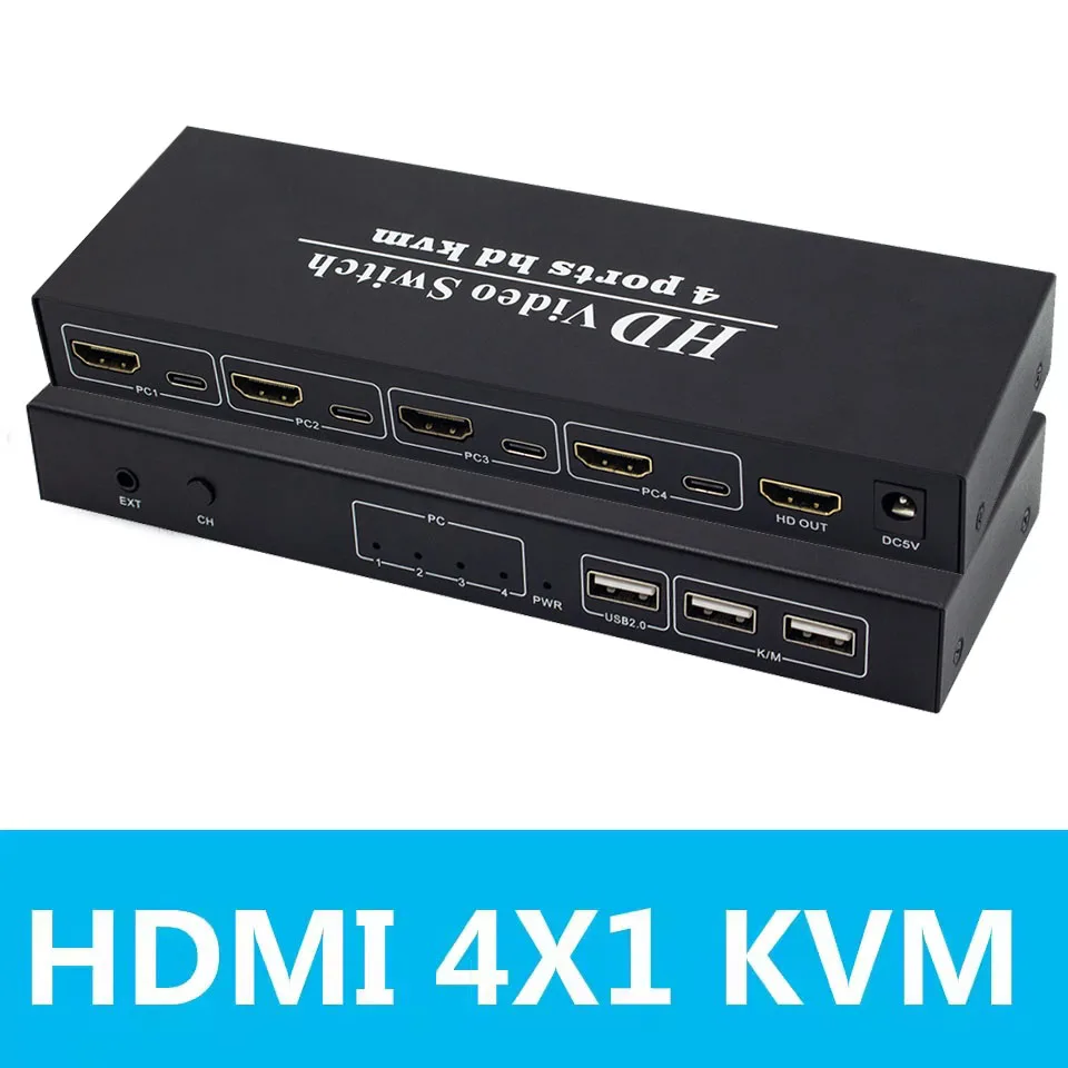 4K Switch KVM HDMI 4 Input 1 Output Switcher 3-port USB HDMI KVM Switch 4X1 4kX2K/30HZ HDCP1.2 for PC laptop windows&macs