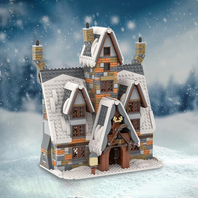 1176pcs MOC Christmas Snow Village Hogsmeade Winter Village Building Blocks Set Idea Street View Model Toys Kids Christmas Gifts