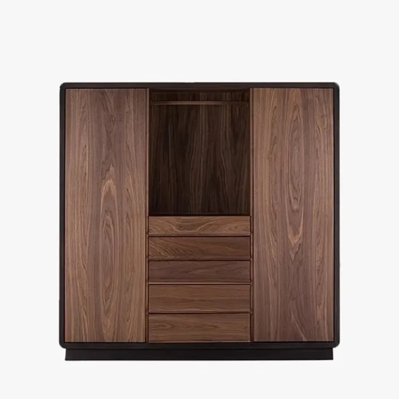 Wardrobe, Simple Home Bedroom Walnut Sliding Door Wardrobe Storage Cabinet