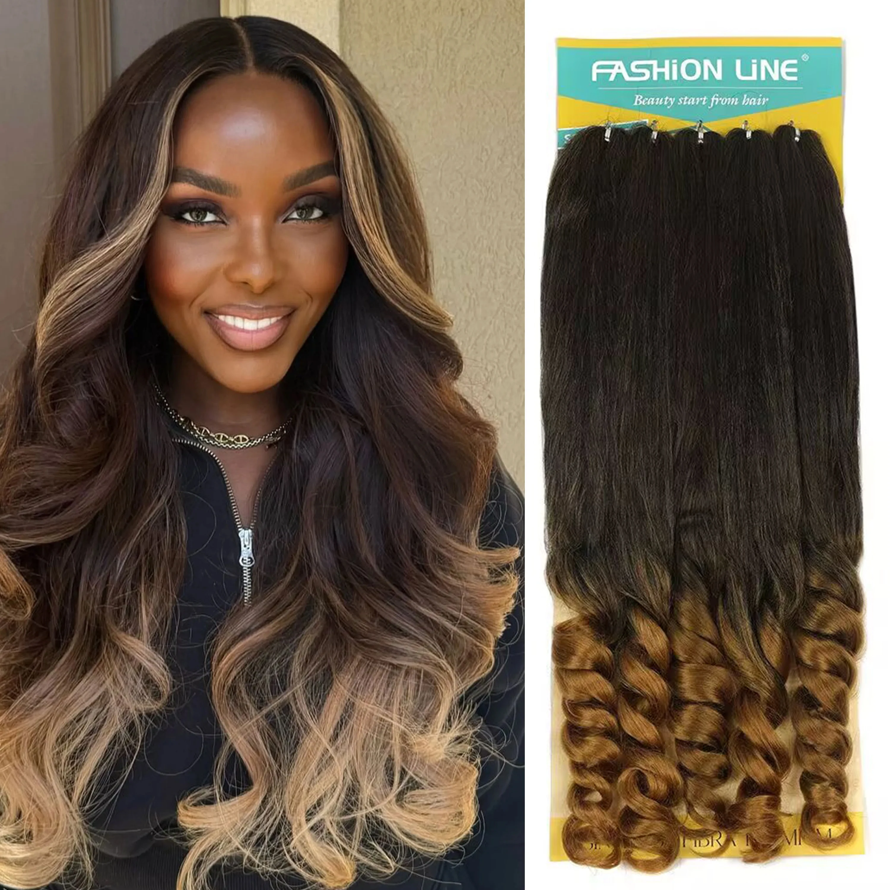 

30inch 450g Synthetic Crochet Braiding Hair Extensions Tail French Curly For Women High Temperature Ombre Pre Stretched Hair