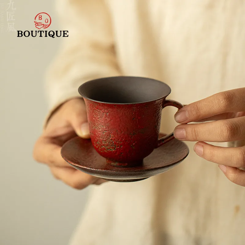 Taza de Té de Cerámica Roja, Taza y Platillo de Cerámica, Taza de Espresso, Tazas de Té de Jingde Town, Hermosas Tazas Mate Puera