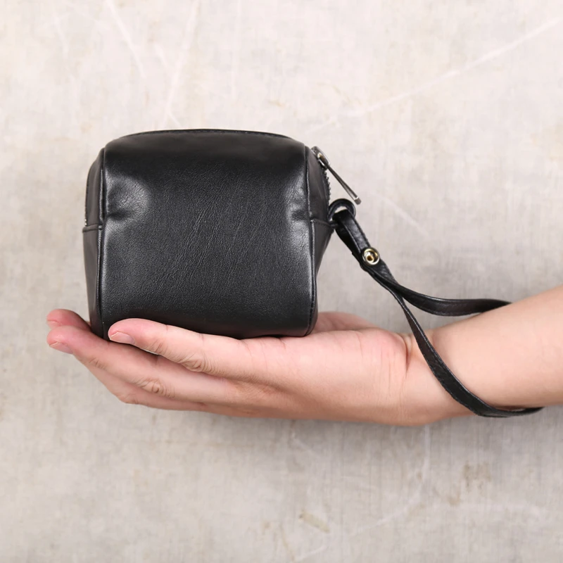 

Storage Mini Bag Cowskin Leather High Quality Zipper Coin Pouch Casual Key Purses Simple Wrist Wallet