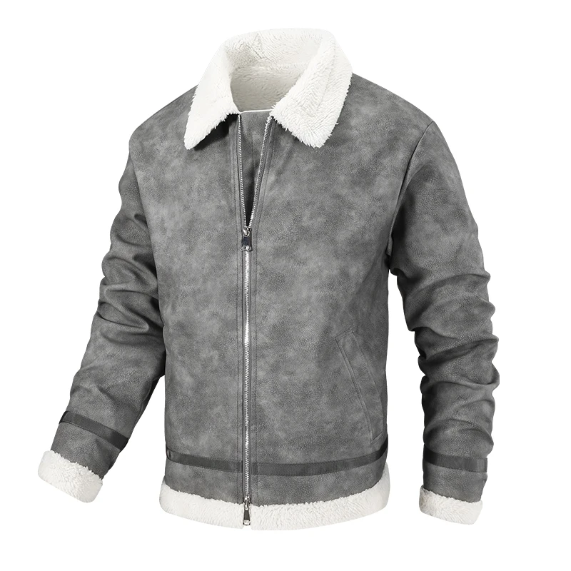 

Lambskin jacket, outdoor windproof leather coat, winter fleece collar leather overcoat, warm flight jacket, tough guy style