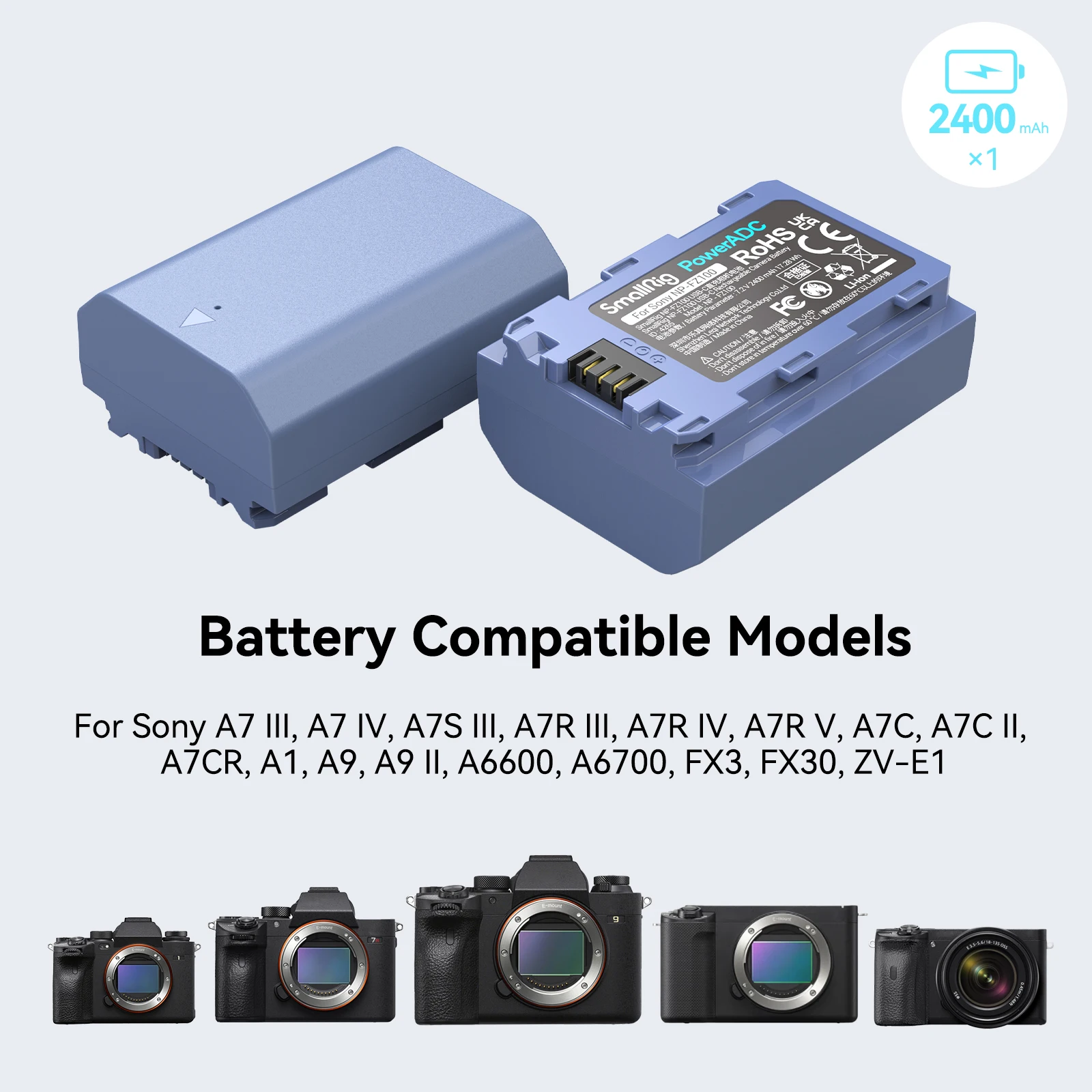 بطارية كاميرا SmallRig USB-C قابلة لإعادة الشحن متوافقة مع NP-FZ100 لهاتف Sony A6700 / FX3 / FX30 / ZV-E10 II / A7 III / A7 IV