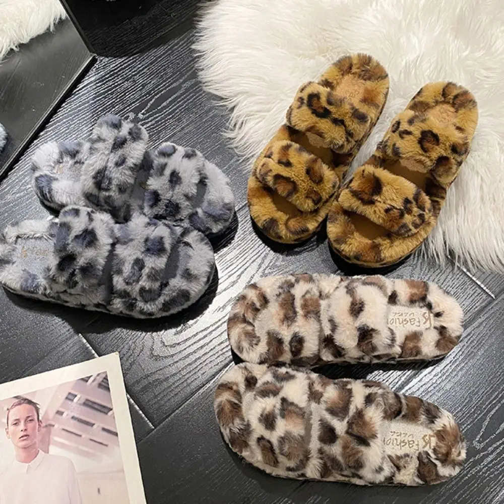

Casual Thick Sole Leopard Print Slippers Fluffy PVC Warm Fur Slippers Indoor Outdoor Non-Slip Y2k Leopard Slippers Fall/Winter