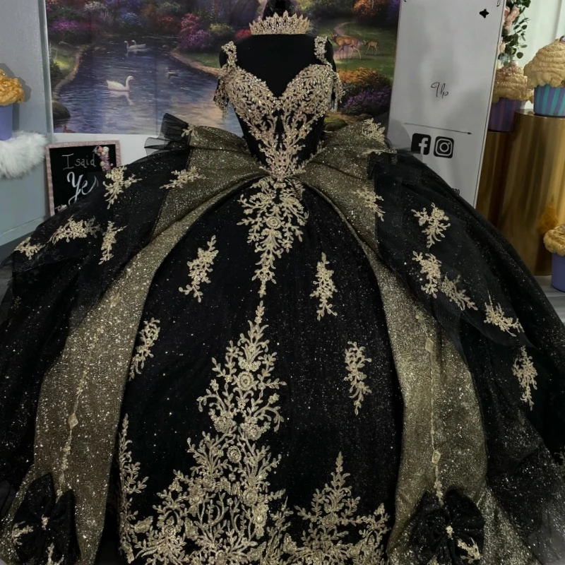 

Black Shiny Princess Sweet 16 Dress Dress Quinceanera Dresses Applique Lace Beads Tull Party Birthday Vestidos 15 De Anos
