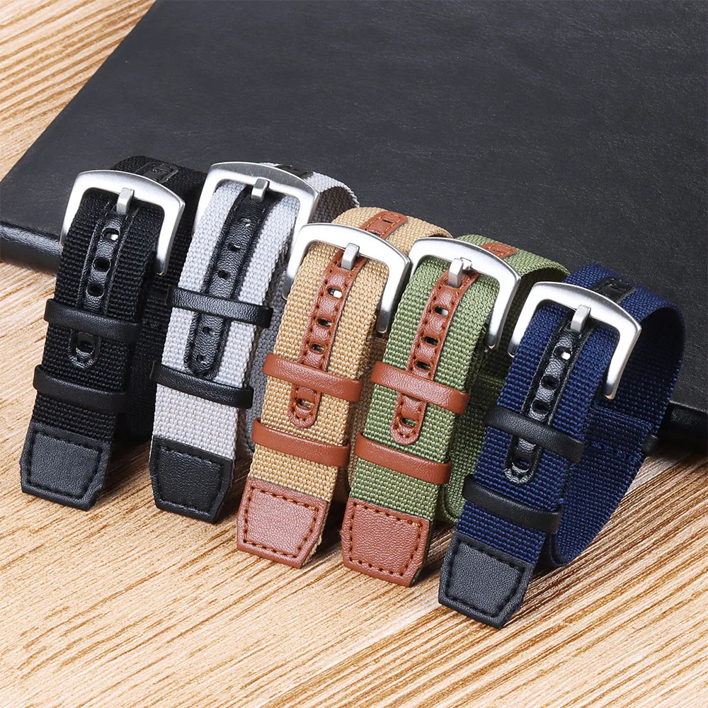 20mm 22mm Woven Nylon Watch Bracelet for Seiko for Rolex Canvas Patch Leather Watch Strap for Omega Replacement Watchband Belts
