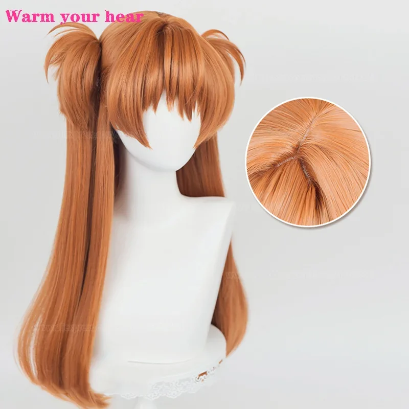 High Quality 68cm Long Asuka Langley Soryu Cosplay Anime EVA Long Two Color Styling Heat Resistant Hair Party Wig   a wig cap