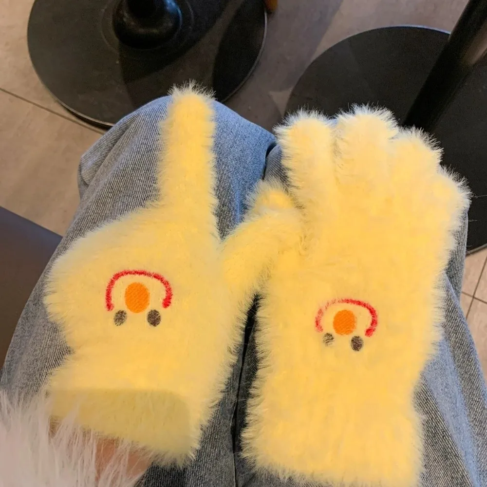 Cute Polyester Faux Mink Fur Gloves Fleece Lining Fluffy Full Finger Gloves Winter Warm Gloves Outdoor Activities