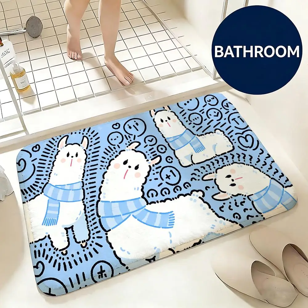 Soft Flannel Floor Mat Animal Alpaca Floor Mat Non-Slip Absorbent Doormat Bathroom Bedroom Home Decor Rug