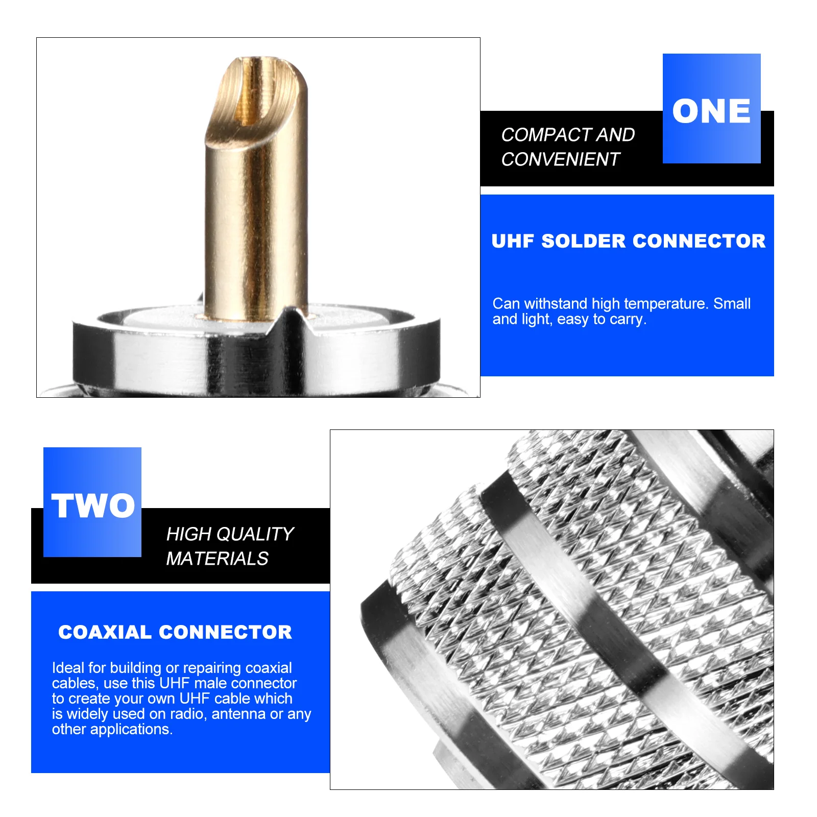 

2Pcs Copper UHF Solder Connector for Cable Male Plug High Temp Rg58 Syv50 Amplifier Accessories Ideal Repairing