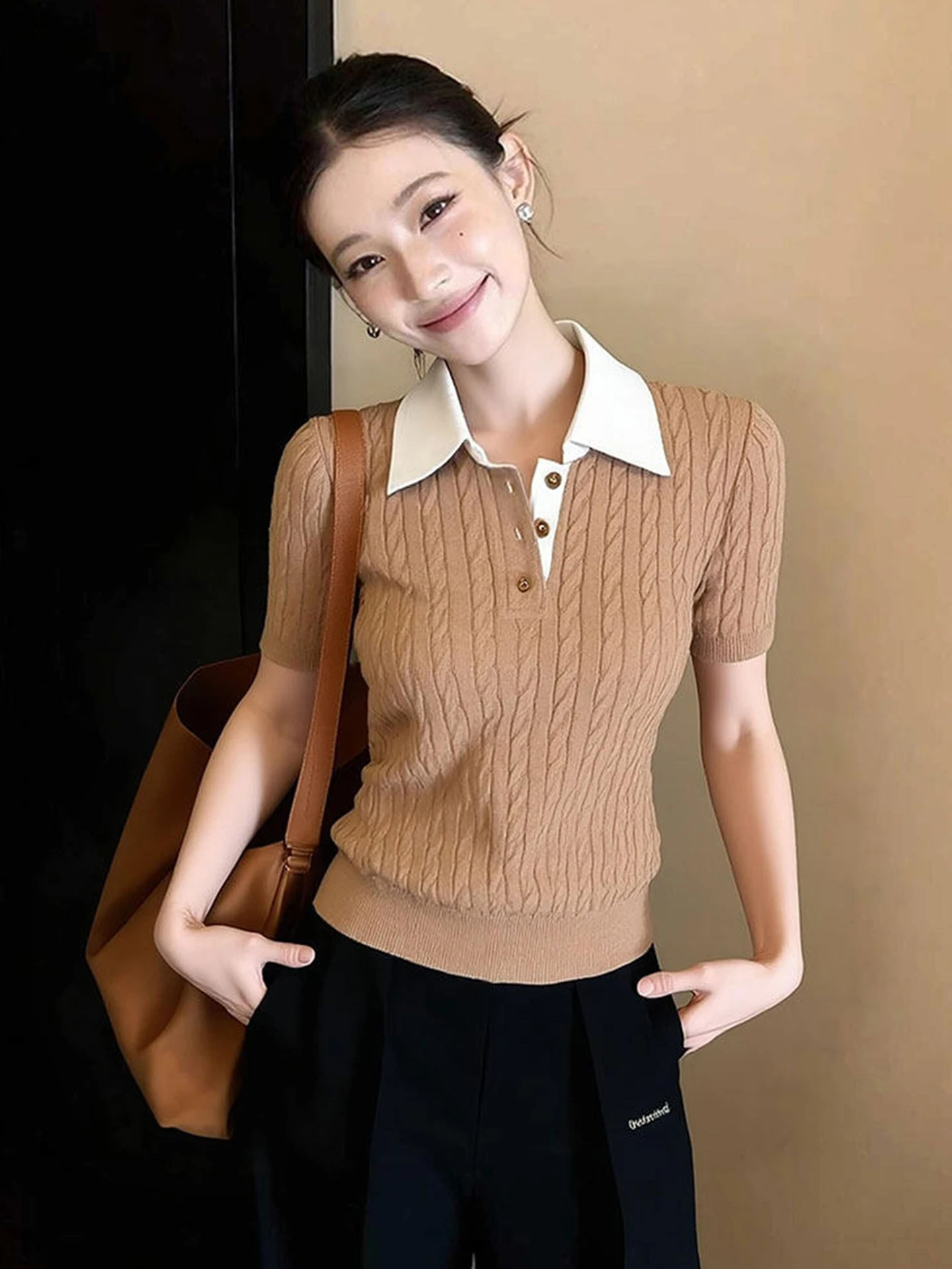 

Spring ort Sve Soft Comfortable Knitted Ne Color Blo Slimming Faionable Versatile Women's Knitwear Commute Sle