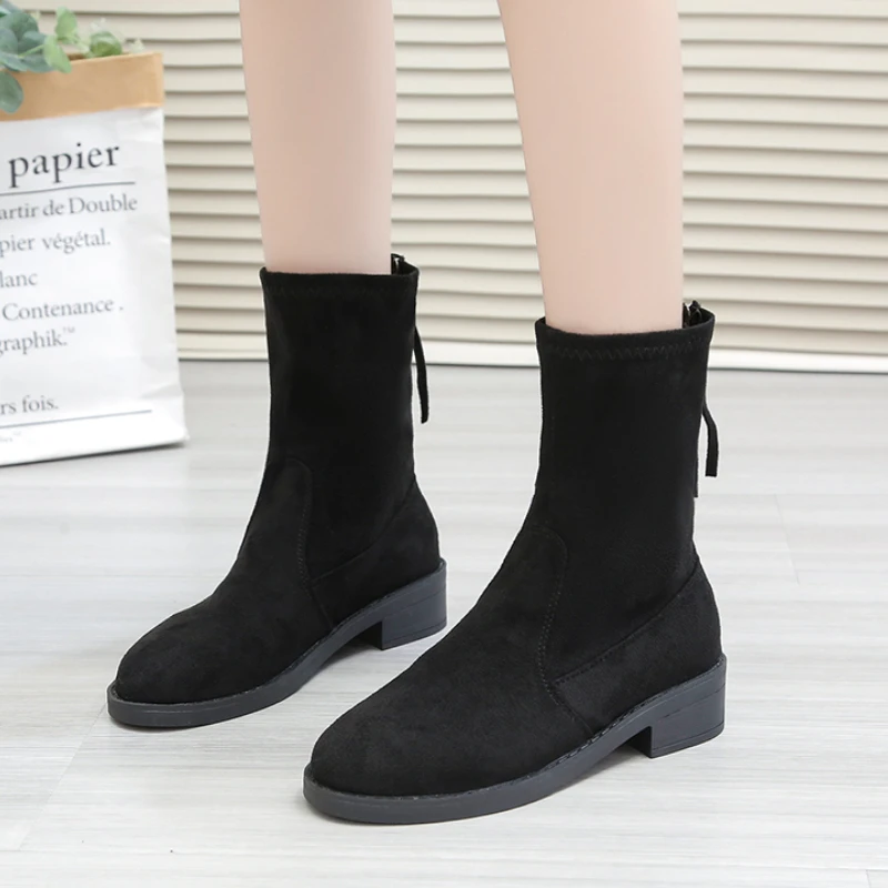 

Hot Sale Modern Mid-calf Boots Winter Women's Boots Fashion Zipper Low Heels Comfort Suede Shoe Office Lady Shoes Botas De Mujer