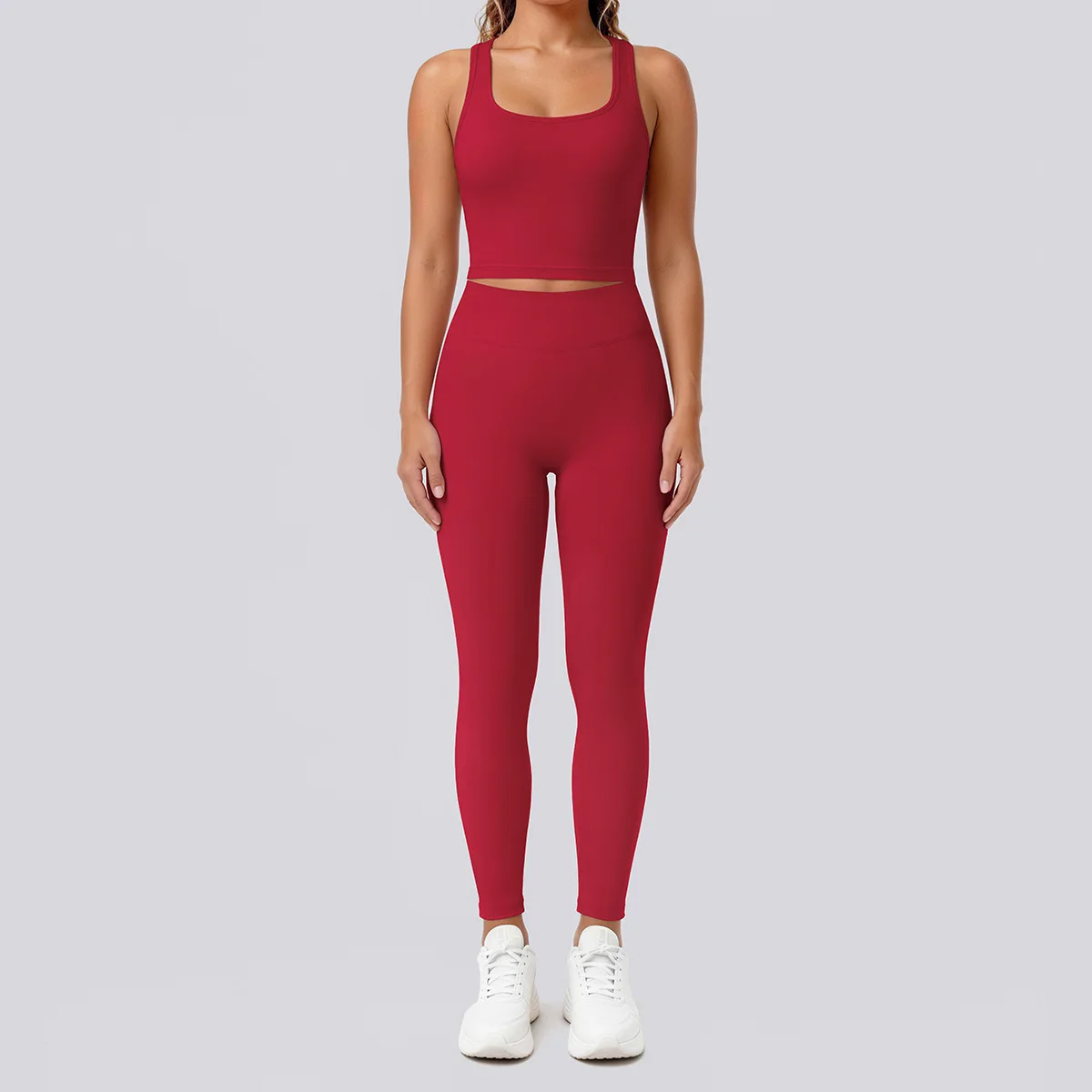 Women 2 Piece Yoga Outfit Set Sexy U Neck Racerback Crop Top High Waist Leggings Gym Fitness Pilates Workout Activewear Summer