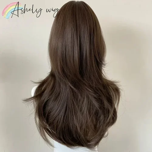 Imagen 2 del producto Peluca Ashely Brown para mujer, diadema, pelucas sintéticas onduladas con flequillo de cortinas, peluca de pelo de alta calidad para uso diario