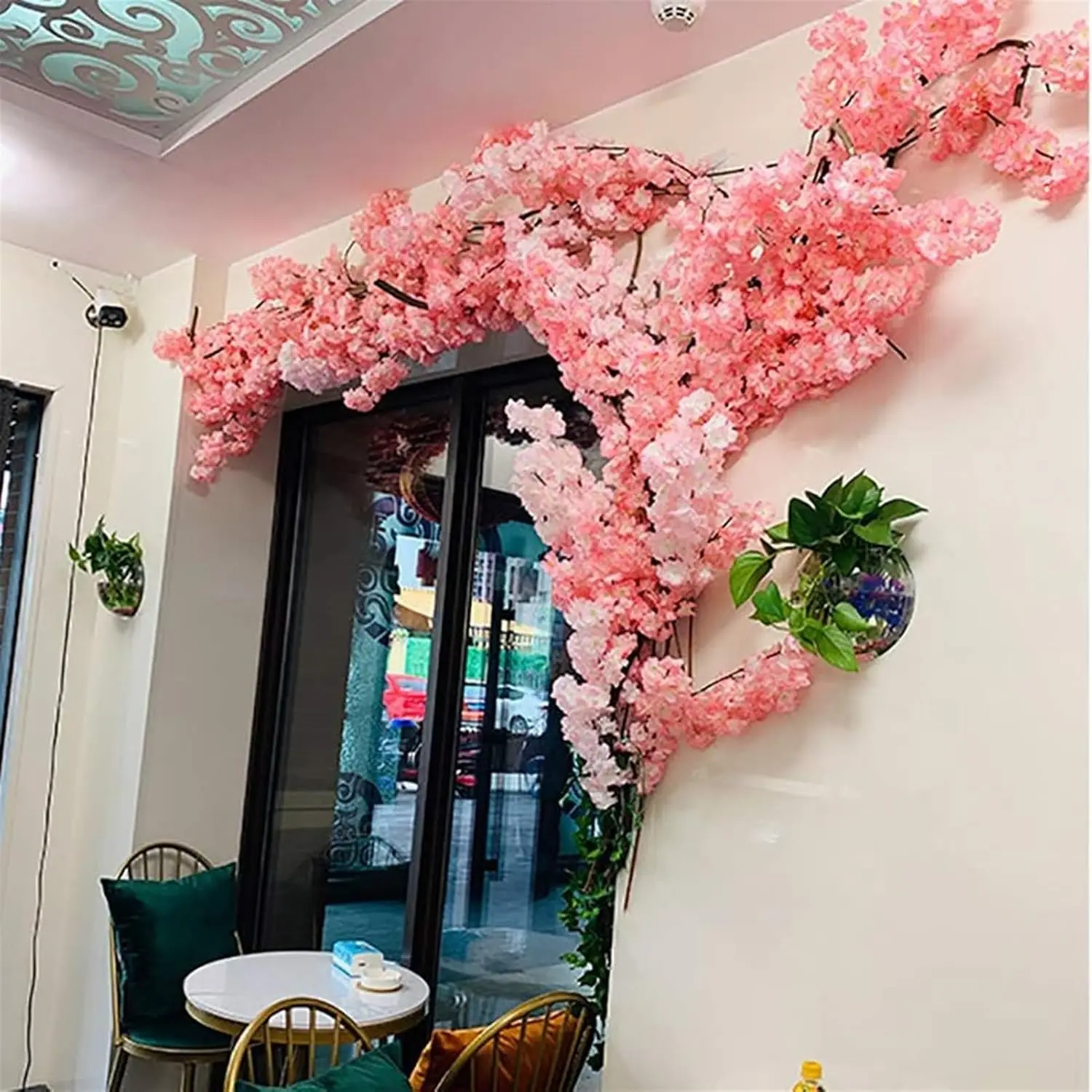 

Handmade Pink Artificial Cherry Blossom Tree Fake Vines Flowers - Fashionable Christmas Wedding Decoration for Garden Fence