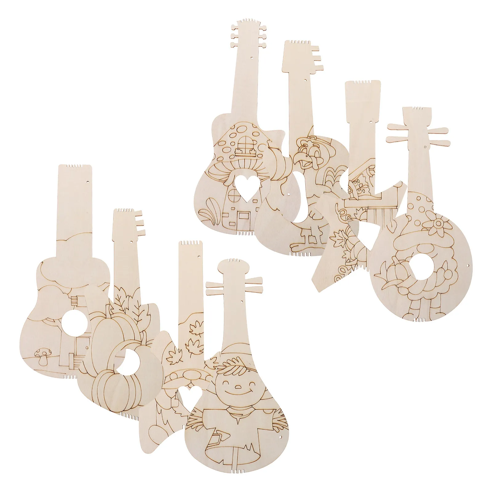 

Набор для творчества для детей: 8 мини-гитар из необработанного дерева для раскрашивания, музыкальный инструмент, развивающая игра, декор к осеннему празднику Дня благодарения