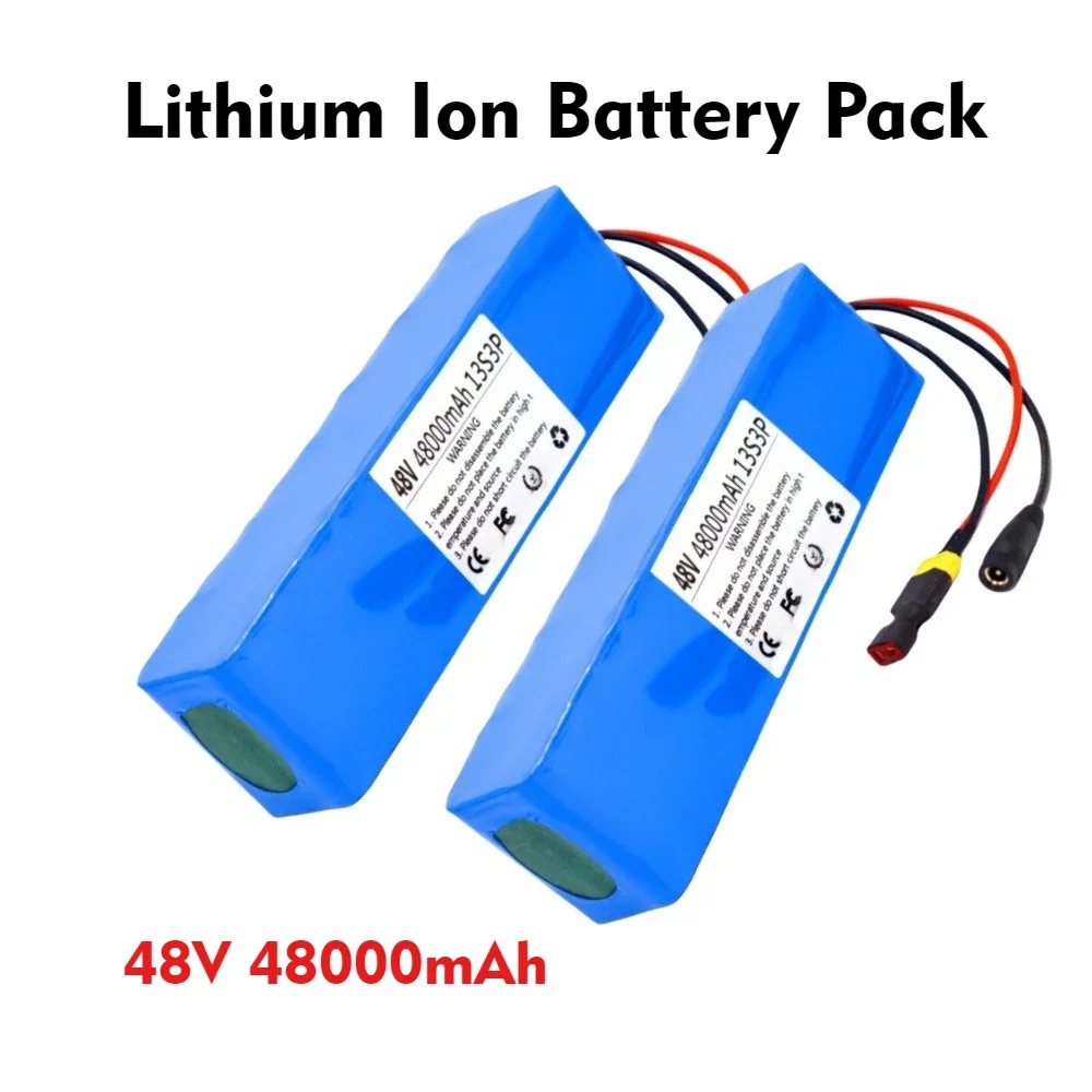 

2025 Новый литий-ионный аккумулятор 48 В, 100 Ач, 128 Ач, 2000 Вт, 13S3P DC-XT60-T, подходит для двигателей 48 В с BMS + зарядное устройство 54,6 В