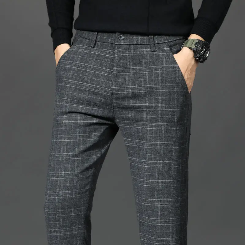 New Spring Summer Plaid Brushed Pants for MenKorean Version Trendyversatile for Middle-aged and Young People Business