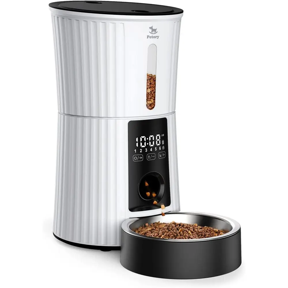 

Timed Automatic Cat eeders - 4L Progable Dry ood Dispenser or Cats and Small Medium Dogs 6 Meals with Desiccant Bag Dual Power S