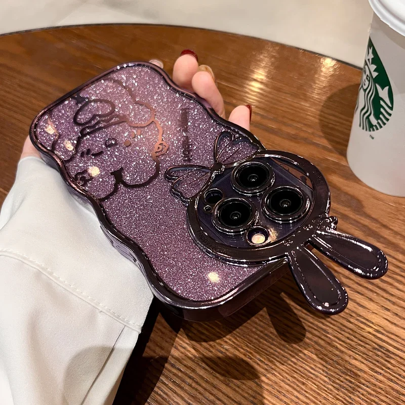 Ins Cute Rabbit Phone Case for iPhone 14 Pro Max 14 Pro 14 Plus Bling Glitter Electroplate Soft Case for iPhone 11 12 13 Pro Max