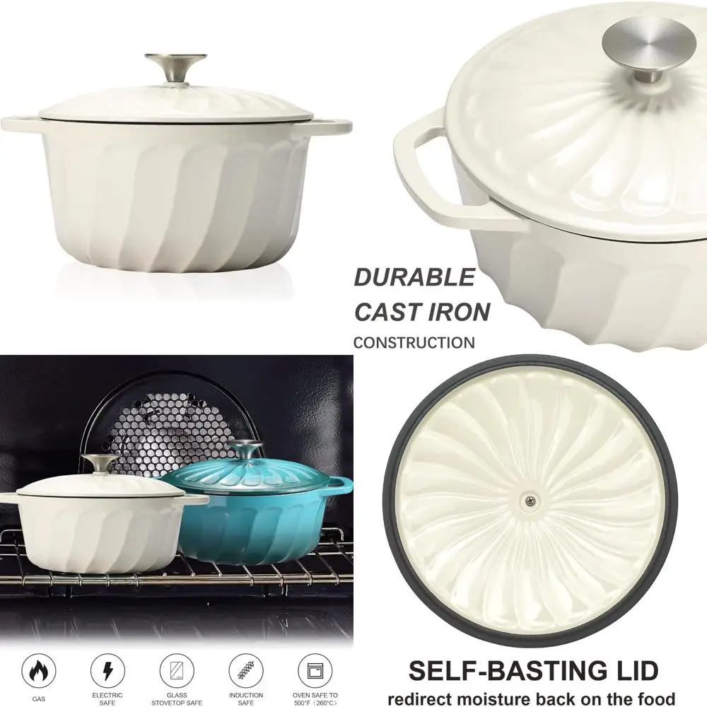 

6-Quart Enamel Cast Iron Dutch Oven with Lid, Ideal for Bread Baking and Multipurpose Cooking, Oven-Safe, Dual-Handled for Easy