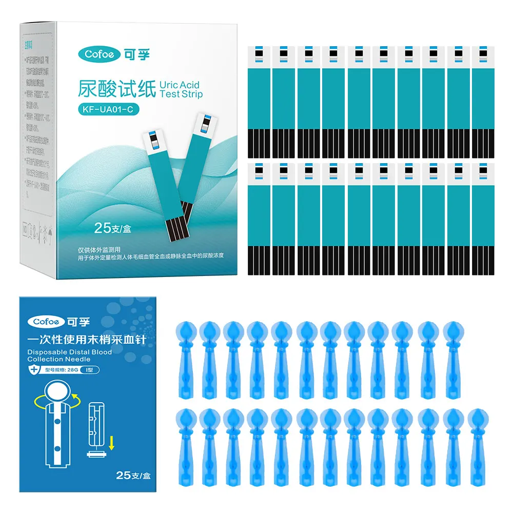 Cofoe Uric Acid Test Strips and Lancets Needles Only Suitable KF-UA01-C Uric Acid monitor 25/50/100pcs