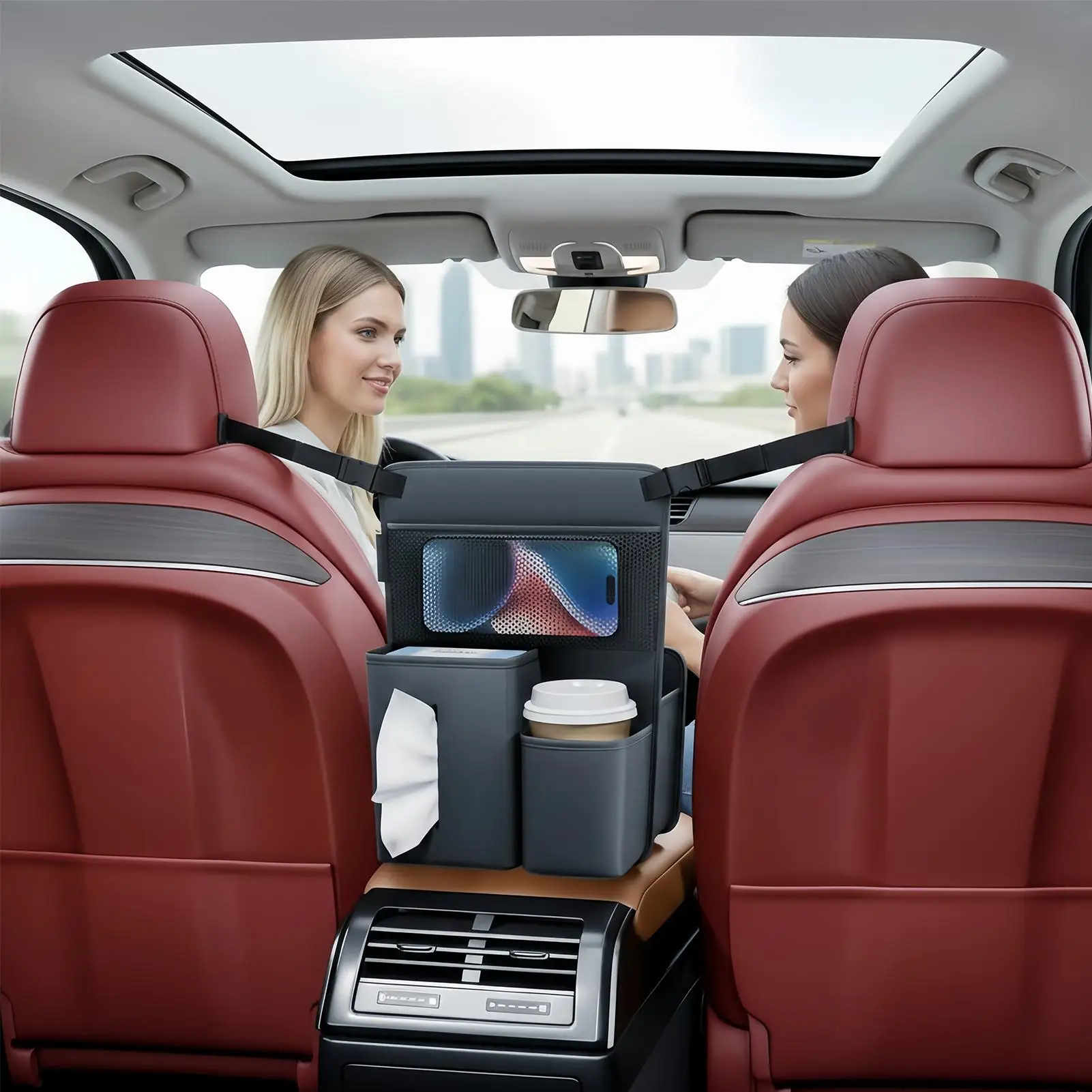 Front Seat Car Organizer Large Capacity Console Storage Bag Organizer Storage Between Front Seats For Phones Cards Water Bottles