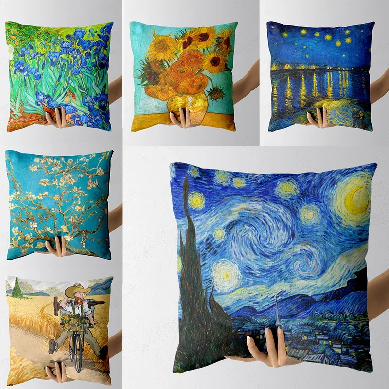 Van Gogh Oil Painting Pillowcase Sofa Cushion Cover Sunflower Starry Night Throw Pillow Cover Wedding Party Home Decor 45x45cm