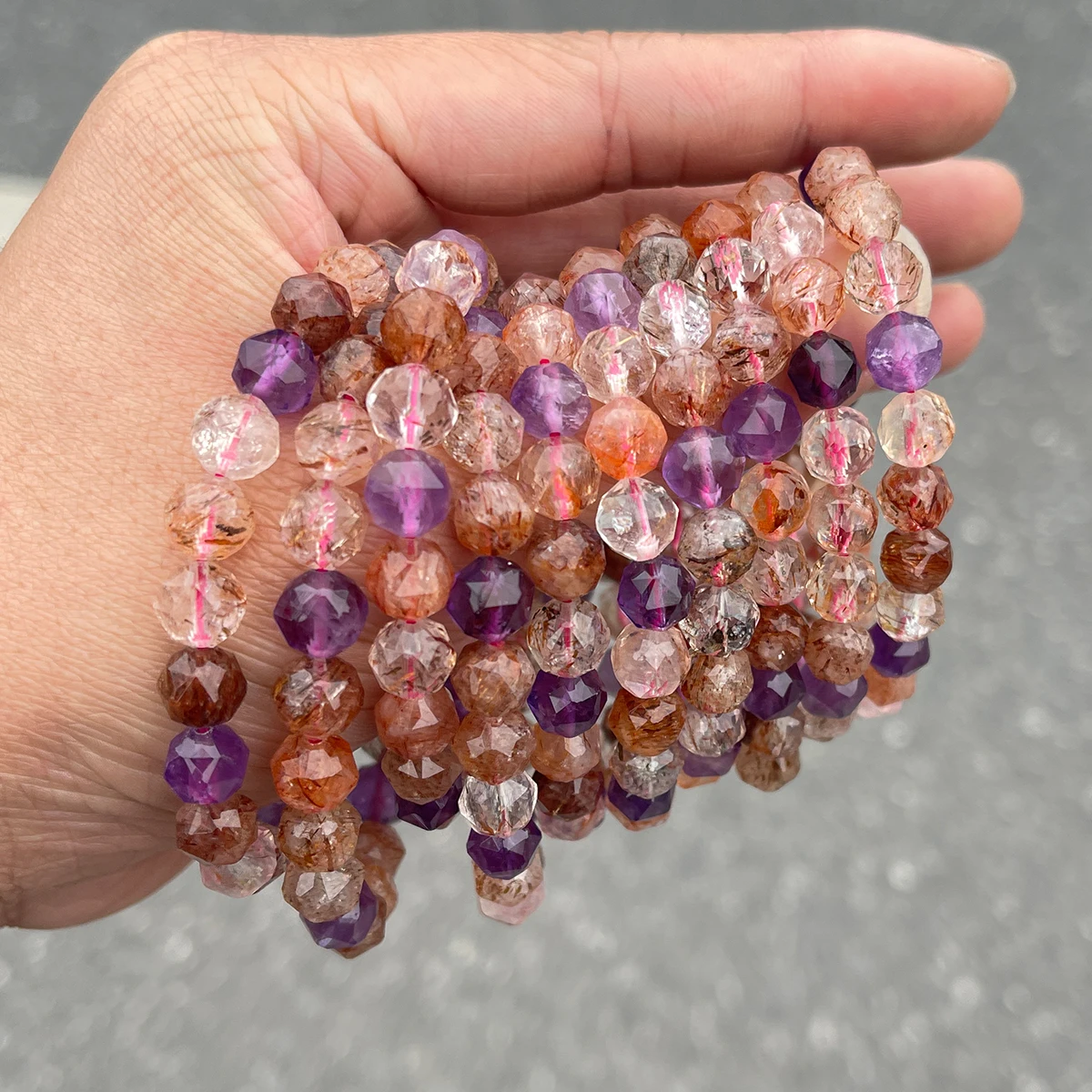 JD الحجر الطبيعي سوبر سبعة الكوارتز الأوجه حبة سوار المرأة جميلة شفاء كريستال تمتد أساور الأزواج اليد سلسلة #4